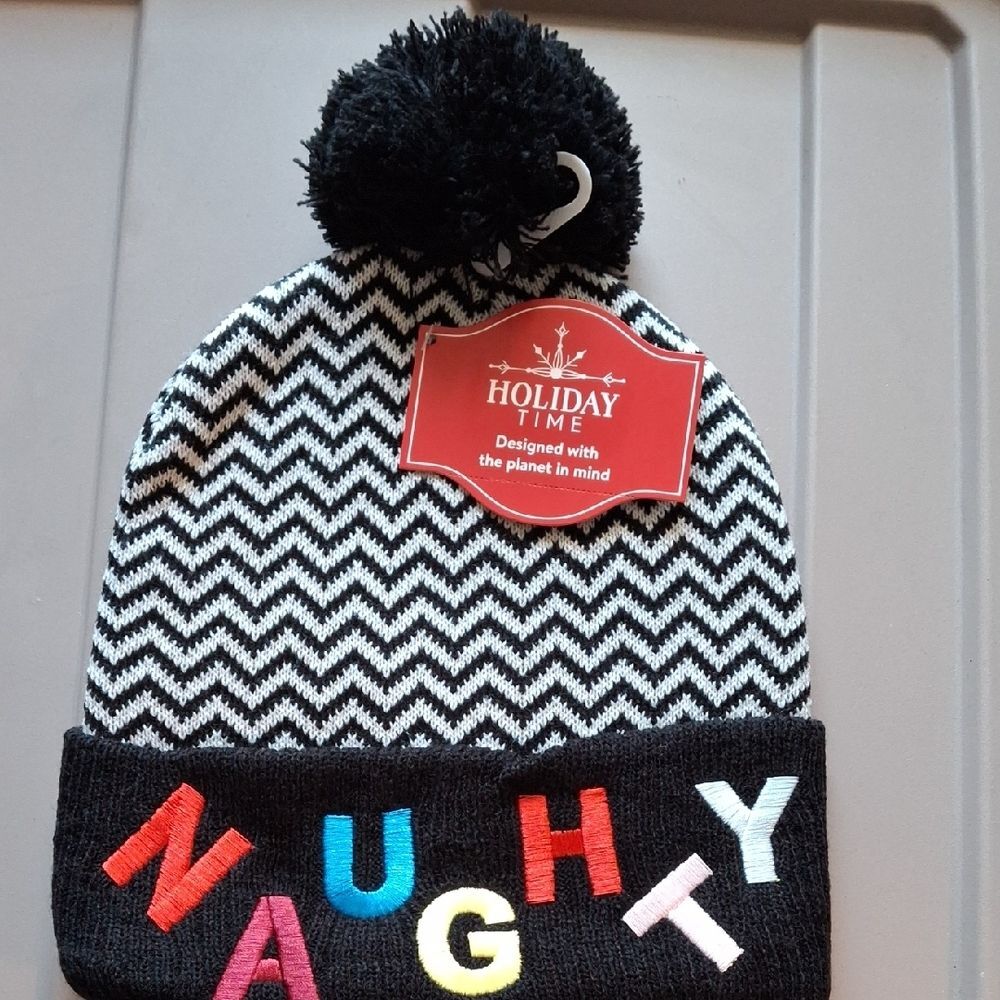 Holiday Time Zigzag Pom-Pom Beanie with Colorful Letters (Hat011)
